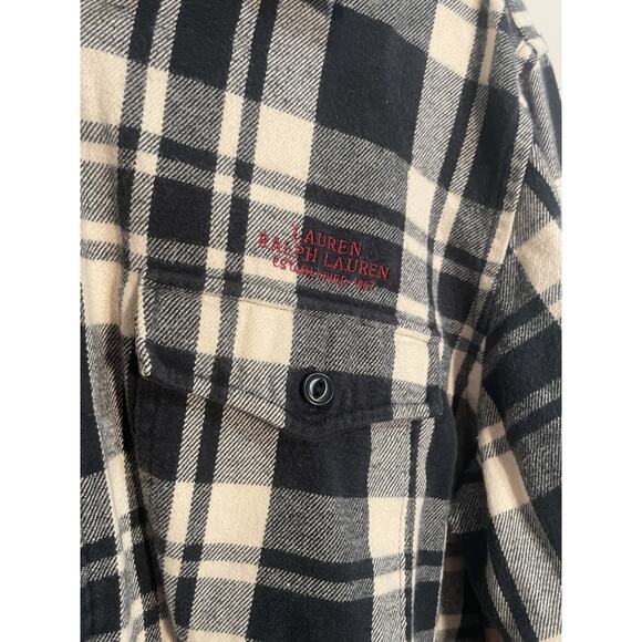 Lauren Ralph Lauren Women’s Full Zip Black White Plaid Shirt Jacket Size L - Picture 2 of 9